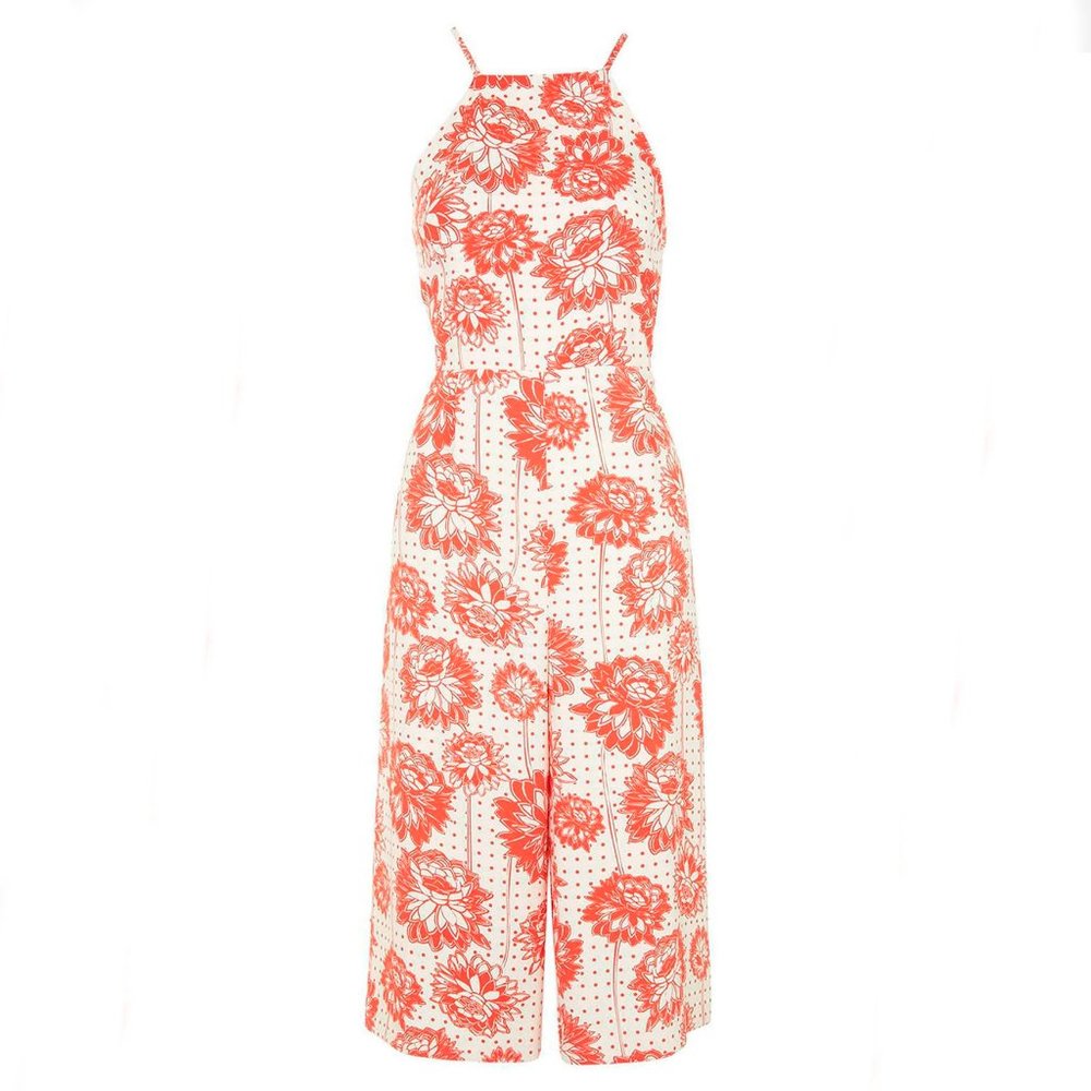 Topshop High Neck Poppy Print Culotte Jumpsuit